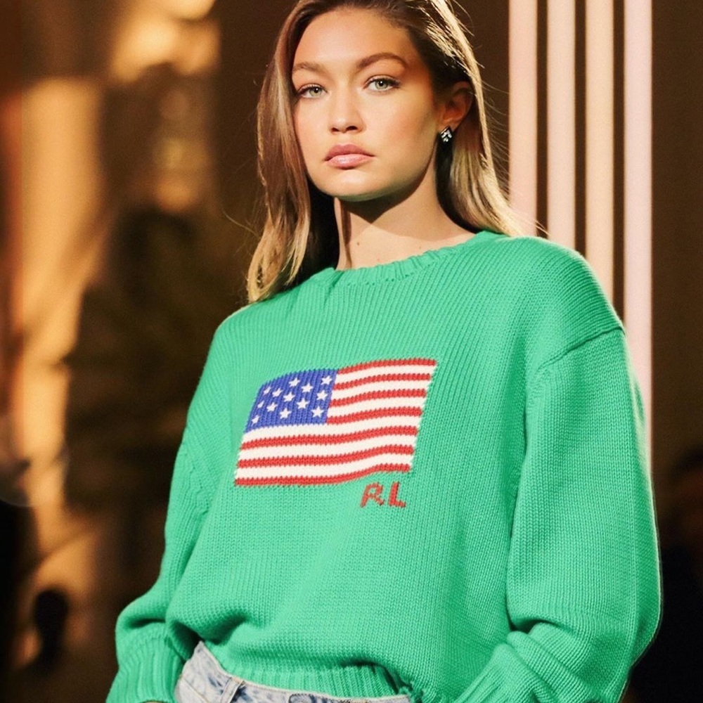 RARE Ralph Lauren Boxy Fit Flag Sweater Green XS